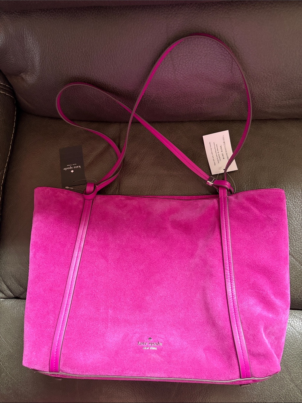 Kate spade beet color zip tote in suede material